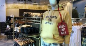 A hoodie and pajama pants on a mannequin at the Campus store