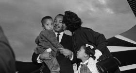 Martin Luther King Jr. reunited with his family upon his release from Reidsville State Prison after nine days behind bars in 1960