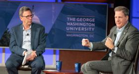 Frank Sesno and Chris Sununu in coversation at GW