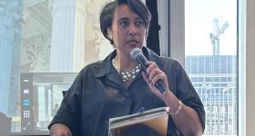 Wendy Ellis speaks during a panel at “Exploring Community-Driven Solutions that Promote Health Equity.” (Katelyn Decker/GW Today)