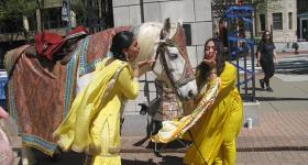 Simar Gill and Vaishnavi Vangani of the GW Sikh Student Association at last year's Punjab Day Mela. (Courtesy Simar Gill)