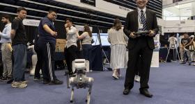 ART-Med Lab's Go2 robotic dog played with attendees at GW's first-ever InnovationFest. (Lily Speredelozzi/GW Today)