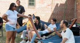 Physical Therapy students held orientation on hammocks. 