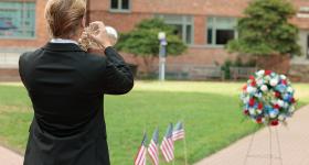 Bugler plays Taps during ceremony to recognized those killed during 9/11 terrorist attacks. (Photos: William Atkins/GW Today)