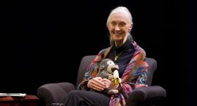 Goodall during a visit to GW's Lisner Auditorium in 2010. (William Atkins/GW Today)