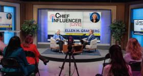 President Granberg and Anthony Shop, M.B.A. '11, discussed leadership and communication at a live "Chief Influencer" recording in the SMPA studio.