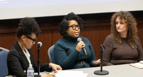 Denisha Porter, center, with moderator Tetiana Anderson (L) and fellow panelist Erin Saul. ( 